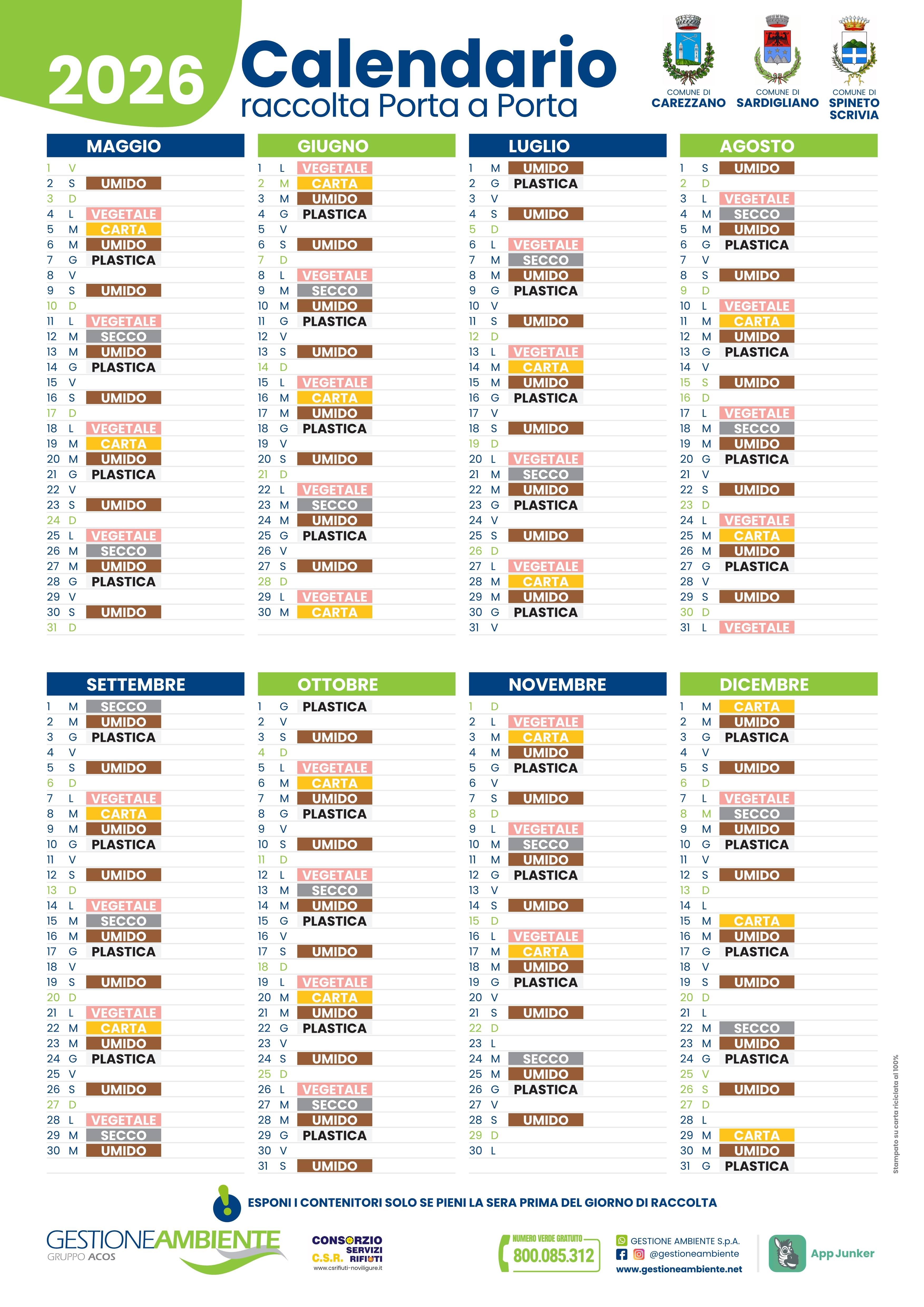 calendario raccolta rifiuti